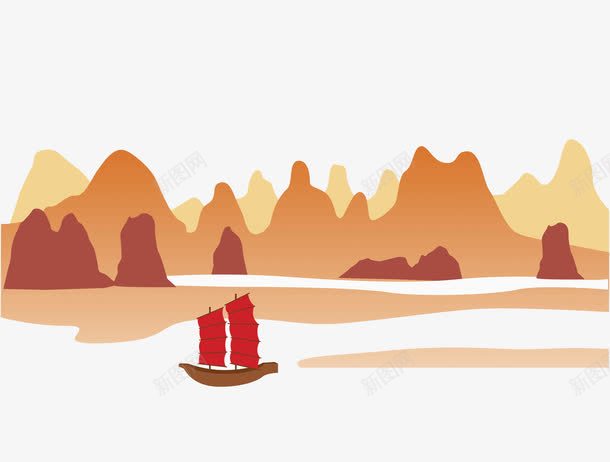 日落之后的山景图png免抠素材_新图网 https://ixintu.com 创意 卡通 小船 山景 手绘 日落 渐变 简约