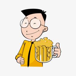 儿童画风卡通人物喝啤酒高清图片