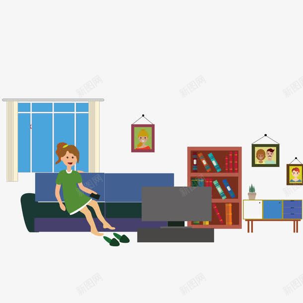 客厅里看电视的女人png免抠素材_新图网 https://ixintu.com 女人 客厅 室内 家居 电视