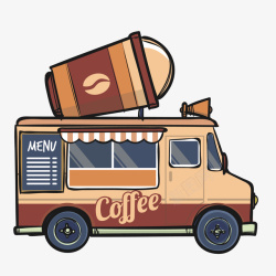 咖啡快餐车冷饮咖啡主题食物快餐车矢量图高清图片