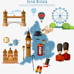 彩色英国旅行矢量图素材