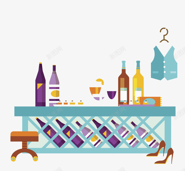 手绘红酒架png免抠素材_新图网 https://ixintu.com 卡通 商务 壁纸 家具 封面 彩色手绘 插图 红酒