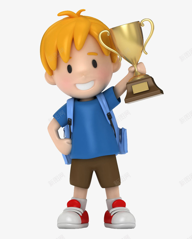 拿奖杯的孩子png免抠素材_新图网 https://ixintu.com 书包 学生 得奖 得奖人物 男孩