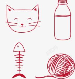 红色杯线条猫咪高清图片