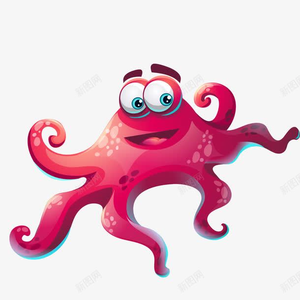 卡通红色的章鱼png免抠素材_新图网 https://ixintu.com 动物 卡通 可爱 大眼睛 海底 海洋 章鱼 红色