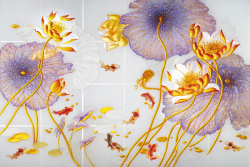 金色莲蓬中国风中式荷花莲蓬彩色浮雕背景高清图片