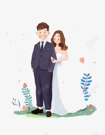 卡通情侣结婚婚礼png免抠素材_新图网 https://ixintu.com 卡通 婚礼 彩色 情侣 手绘 水彩 结婚 装饰