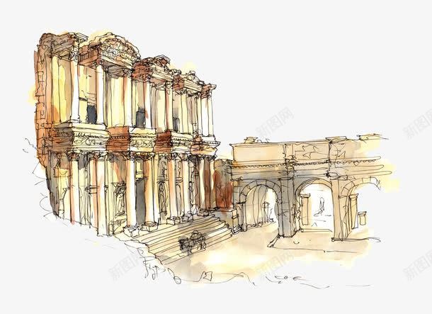 水彩建筑图png免抠素材_新图网 https://ixintu.com 彩色 手绘 欧式建筑 罗马建筑