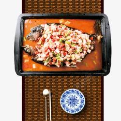 高档烤鱼平面装饰中国风美食特色石锅烤鱼高清图片