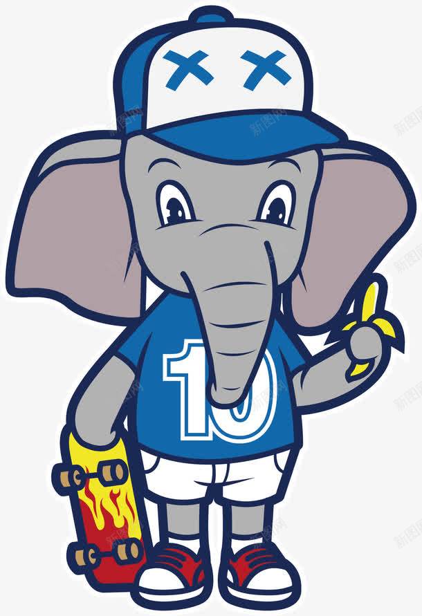 运动员大象png免抠素材_新图网 https://ixintu.com 动物 大耳朵 手绘 数字衣服 棒球帽 洒向 香蕉