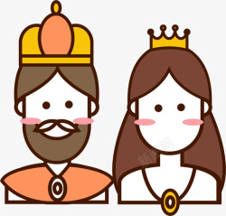 穿长裙的王后卡通可爱国王和王后高清图片