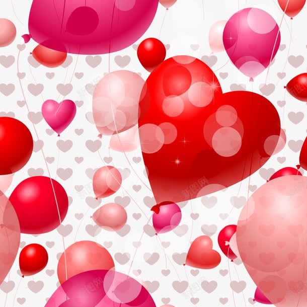 飘扬的红色心形气球psd免抠素材_新图网 https://ixintu.com 圆形气球 效果元素 白色光斑 红色气球