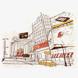繁荣城市手绘商业街店铺矢量图高清图片