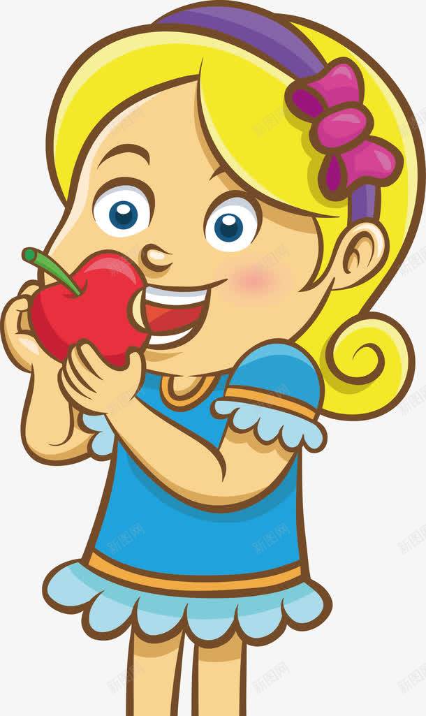 吃苹果的小女生png免抠素材_新图网 https://ixintu.com 卡通人物 女孩 水果