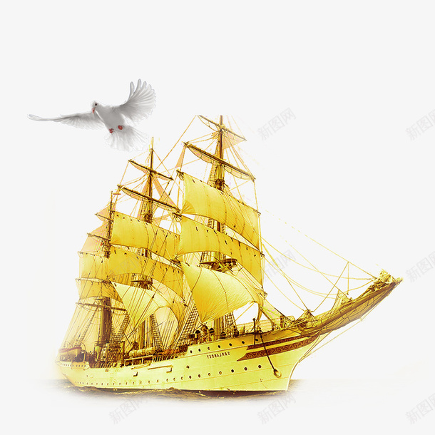 金色创意帆船元素png免抠素材_新图网 https://ixintu.com 光泽 卡通 商务 帆船 渐变 白色 航行 质感 金色 鸽子