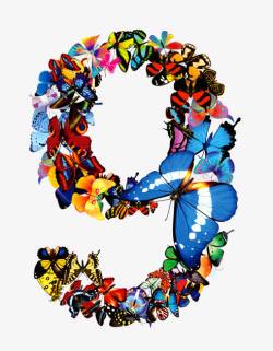艺术蝴蝶造型数字9素材