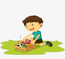 整理家务卡通小男孩整理玩具玩玩具高清图片