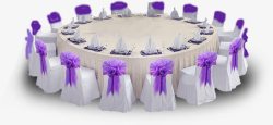 椅背大圆形白色餐桌紫色椅背婚礼高清图片