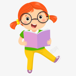 小学生看书卡通看书的小女孩高清图片