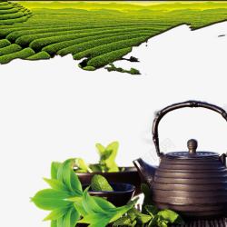 茶园文化中国风茶园茶壶茶叶元素高清图片