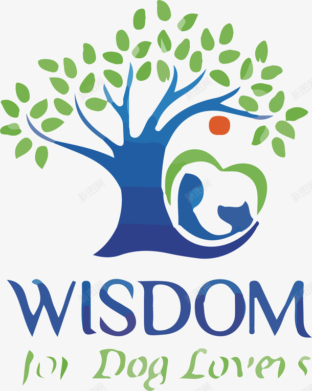 wisdom标志矢量图图标ai_新图网 https://ixintu.com logo在线生成 wisdom 人物 图形 标志 树LOGO 树叶 渐变 爱心 绿叶 英文 蓝色 矢量图