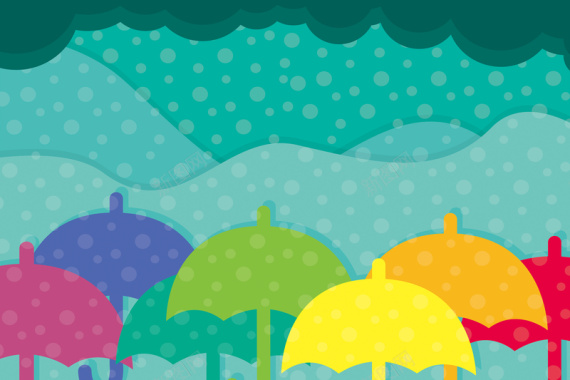 彩色雨伞卡通平面广告矢量图背景