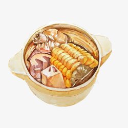 手绘排骨玉米香菇排骨汤手绘画高清图片