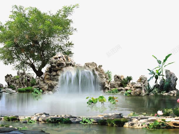 公园假山瀑布植物png免抠素材_新图网 https://ixintu.com 假山 公园 植物 瀑布