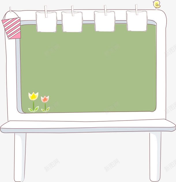 黑板边框png免抠素材_新图网 https://ixintu.com AI 卡通 手绘 照片墙 线条 绿色 花朵 边框 黑板