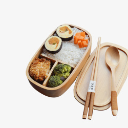 寿司沙拉木质多格寿司盒高清图片