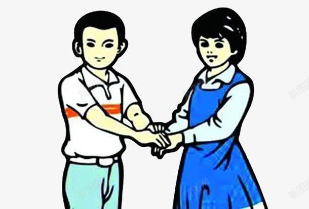 握手的好朋友png免抠素材_新图网 https://ixintu.com 一男一女 三好学生 两个好学生 害怕的人 正在握手 白色的短袖 蓝色的裙子