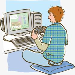 玩电脑的男人卡通人物玩游戏高清图片