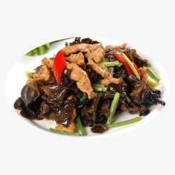 上海菜产品实物蒜台木耳炒肉高清图片