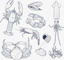 螃蟹与虾手绘海洋动物高清图片