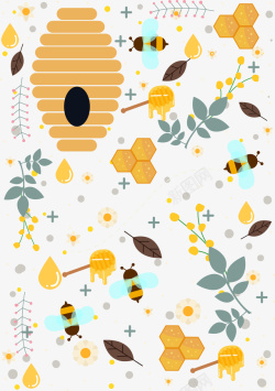 蜂蜜树叶png蜂窝里的蜜蜂矢量图高清图片