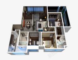 家装效果图所需三居户型立体图高清图片