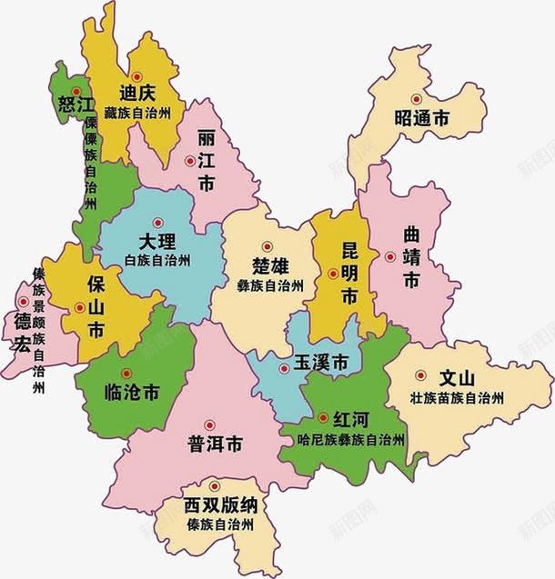 城市地图png免抠素材_新图网 https://ixintu.com 云南 地图 地理位置 色块