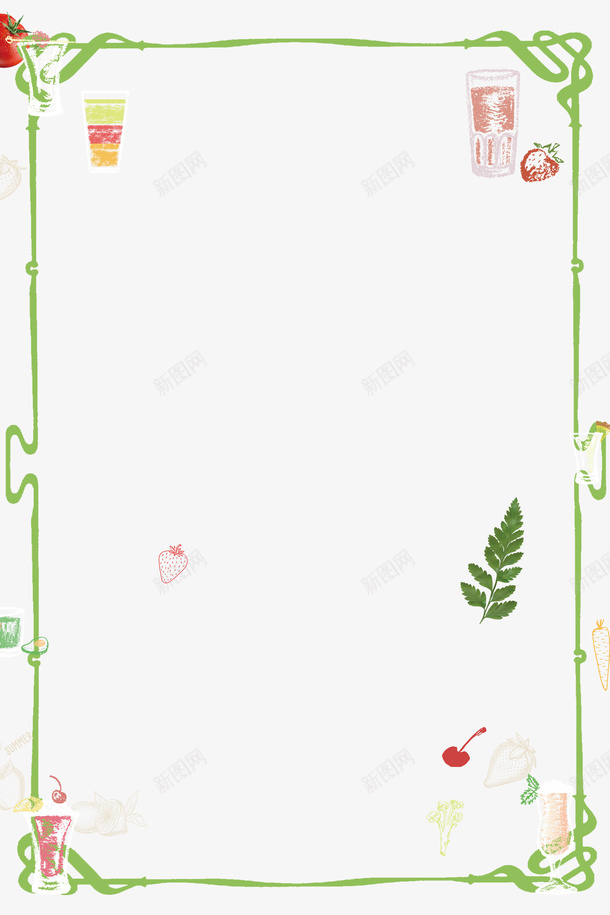 手绘饮料装饰绿色线条边框psd免抠素材_新图网 https://ixintu.com 手绘水果 手绘饮料 手绘饮料装饰 手绘饮料边框 线条边框 绿色线条边框