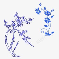 蓝色的花丛蓝色梅花水仙花手绘高清图片