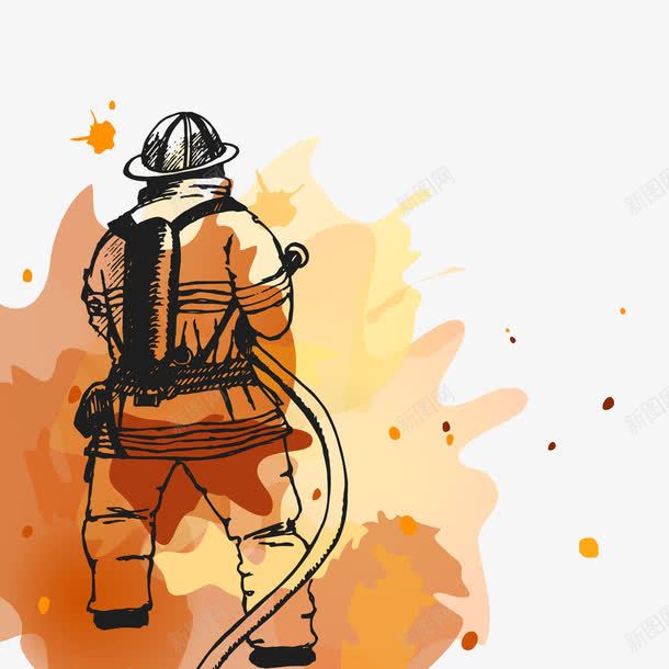 消防员彩色水墨画png免抠素材_新图网 https://ixintu.com 彩色水墨 水带 消防员漫画 灭火器