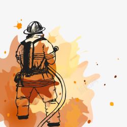 消防员漫画消防员彩色水墨画高清图片