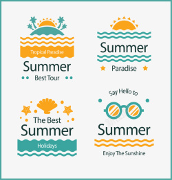 夏季海浪4款创意夏季假期艺术字标签高清图片