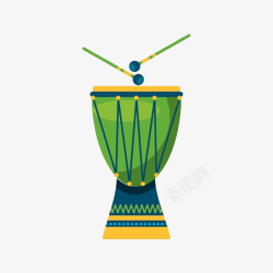 非洲乐器手绘绿色几何非洲鼓高清图片