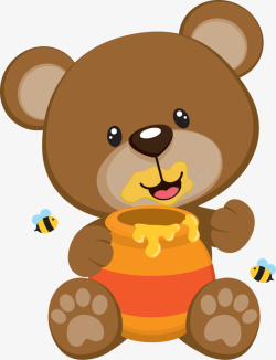 熊免扣PNG图手绘吃蜂蜜的熊图高清图片