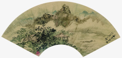 中国风书法作品山水国画扇面高清图片