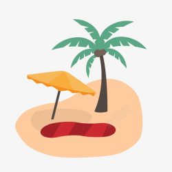 彩色的太阳伞手绘彩色椰子树沙滩高清图片