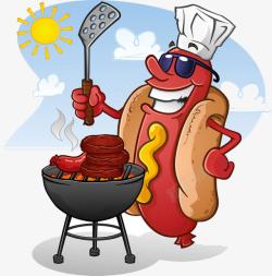 热狗卡通人烤肉的热狗肠卡通画高清图片