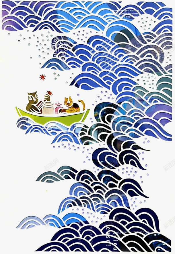 装饰画海浪png免抠素材_新图网 https://ixintu.com 动物 和风 和风花纹 小船 手绘 抽象 线纹 蓝色 装饰