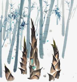 欧美风景装饰画水墨画卡通竹林里的竹笋高清图片