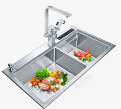 洗菜盆水槽龙头简约版水槽里的瓜果蔬菜高清图片